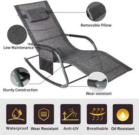 img 3 attached to Rocking Lounger Patio Chaise With Recliner, Pillow Storage & Breathable Texteline Fabric - Wostore Camouflage Grey