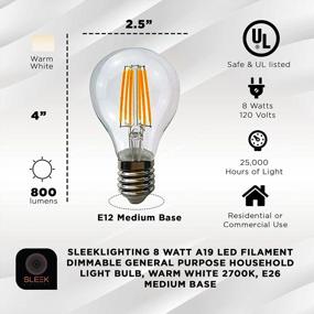 img 3 attached to 4 PACK SleekLighting A19 LED Filament Bulb - Dimmable Warm White 2700K - Energy-Efficient Household Lightbulb With E26 Medium Base - 8 Watt Equivalent To 60W