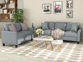 img 4 attached to Набор диванов из серой мягкой льняной ткани для гостиной - включает в себя двухместный диван и 3-местный диван от P PURLOVE.