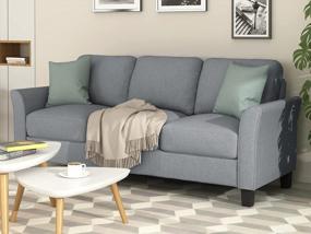 img 2 attached to Набор диванов из серой мягкой льняной ткани для гостиной - включает в себя двухместный диван и 3-местный диван от P PURLOVE.