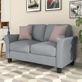 img 1 attached to Gray Upholstered Linen Fabric Sofa Set For Living Room - Includes A Loveseat And 3-Seat Sofa From P PURLOVE.