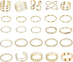 img 4 attached to Набор из 25 винтажных золотых колец на костяшки пальцев - YADOCA Простые штабелируемые украшения для ногтей для женщин