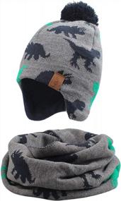 img 4 attached to Теплая зимняя вязаная детская шапка, шарф, комплект для мальчиков и девочек - Детская шапочка для малышей с флисовой подкладкой и помпоном