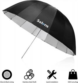 img 3 attached to Профессиональный 41-дюймовый параболический светоотражающий зонт с 16 стержнями для студийной фотографии - черный и серебристый 15-дюймовый глубокий складной зонт для портретной съемки