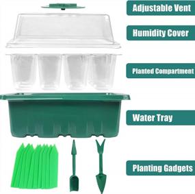 img 3 attached to Sfee 5 Pack Seed Starter Tray Kit, 60 Cells Seedling Starter Trays With Humidity Dome And Base Greenhouse Growing Trays, Reusable Seed Germination Seedling Tray With Garden Tools Labels (Green)