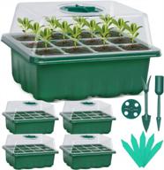 sfee 5 pack seed starter tray kit, 60 cells seedling starter trays with humidity dome and base greenhouse growing trays, reusable seed germination seedling tray with garden tools labels (green) logo