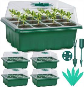 img 4 attached to Sfee 5 Pack Seed Starter Tray Kit, 60 Cells Seedling Starter Trays With Humidity Dome And Base Greenhouse Growing Trays, Reusable Seed Germination Seedling Tray With Garden Tools Labels (Green)