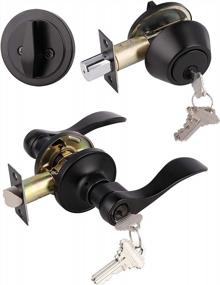 img 4 attached to Gobrico 2 Pack Black Exterior Door Lever Lockset With Deadbolt - Matte Finish, Keyed Alike