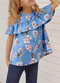 img 2 attached to 🌸 Blibea Girls' Clothing: Casual Floral Shoulder Ruffles Tops, Tees & Blouses