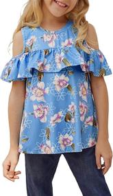 img 4 attached to 🌸 Blibea Girls' Clothing: Casual Floral Shoulder Ruffles Tops, Tees & Blouses