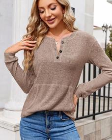img 3 attached to Women'S Long Sleeve Henley Shirt With Pocket & Button Up Loose Ribbed Sweater Top