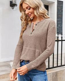 img 2 attached to Women'S Long Sleeve Henley Shirt With Pocket & Button Up Loose Ribbed Sweater Top