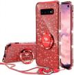 sparkling red galaxy s10e case for women, with diamond rhinestone bumper and kickstand, bling luxury phone case compatible with galaxy s10e, ideal for girls and women - by ocyclone logo