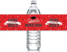 img 4 attached to Настраиваемые этикетки для выпускных бутылок с водой 2023 года - водонепроницаемые обертки школьных цветов - упаковка из 24 наклеек (красные)
