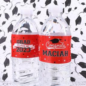img 3 attached to Customizable Class Of 2023 Graduation Water Bottle Labels - Waterproof Wrappers In School Colors - Pack Of 24 Stickers (Red)