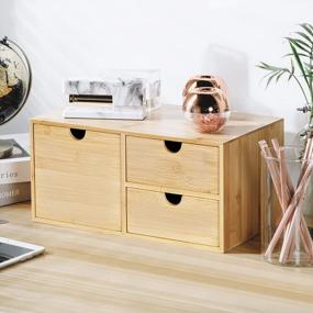 img 1 attached to Wisuce Stackable Bamboo Desk Organizer - Fully Assembled - Tabletop Storage System For Office Or Home - Mini Desk Drawer For Cosmetics And Stationery (3 Drawers, Including Large Drawer)