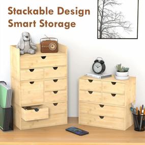 img 3 attached to Wisuce Stackable Bamboo Desk Organizer - Fully Assembled - Tabletop Storage System For Office Or Home - Mini Desk Drawer For Cosmetics And Stationery (3 Drawers, Including Large Drawer)