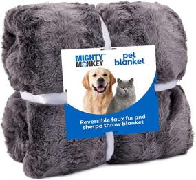 img 4 attached to Soft Reversible Sherpa Cat and Dog Blanket – Machine Washable, Plush, Cozy Faux Fur Throw for Crates, Couch, Car – Mighty Monkey Pet Blanket