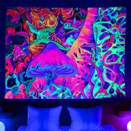 уф-реактивный триповый грибной гобелен - светящаяся в темноте эстетическая настенная подвеска для спальни и гостиной - красочный неоновый дизайн хиппи-монстра - 51,2 х 59,1 дюйма логотип