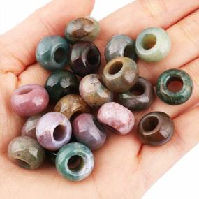 img 2 attached to SUNYIK Natural Indian Agate European Bead For Charm Bracelet, Wholesale Loose Gemstone Big Hole (6Mm) Beads For Jewelry Making, 14X8Mm, Pack Of 50