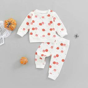 img 3 attached to Baby Halloween Costume Unisex Pumpkin Sweatshirt Long Sleeve Top And Pants Set Fall Winter Outfit