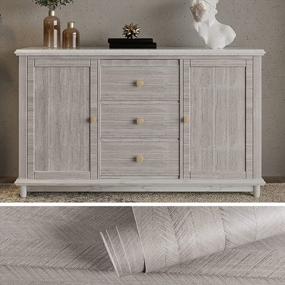 img 4 attached to VEELIKE Grey Wood Contact Paper Wood Peel And Stick Wallpaper 15.7''X354'' Herringbone Wallpaper Removable Waterproof Wood Grain Wallpaper For Furniture Walls Desk Table Cabinets Shelf Drawer Liners