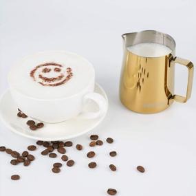 img 1 attached to Gold Milk Frothing Pitcher With Decorating Art Pen - 350Ml Stainless Steel Steaming Pitcher For Barista-Style Latte Art, Cappuccinos, And Coffee