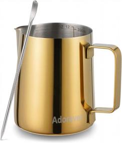 img 4 attached to Gold Milk Frothing Pitcher With Decorating Art Pen - 350Ml Stainless Steel Steaming Pitcher For Barista-Style Latte Art, Cappuccinos, And Coffee