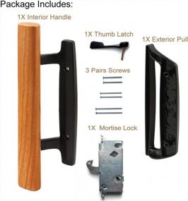 img 1 attached to Oak Wood Interior & Exterior Sliding Glass Patio Door Handle Set W/ White Diecast Finish And 45° Keyway Mortise Lock - Fits 3-15/16” Screw Hole Spacing, Non-Keyed With Latch