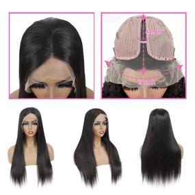 img 3 attached to BLY Lace Front Wigs Human Hair Pre Plucked 180% Density 22 Inch Straight 13X4 T Part Lace Frontal Wigs For Black Women Knots Bleached Natural Color