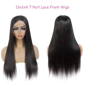 img 2 attached to BLY Lace Front Wigs Human Hair Pre Plucked 180% Density 22 Inch Straight 13X4 T Part Lace Frontal Wigs For Black Women Knots Bleached Natural Color