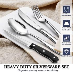 img 2 attached to 48-Piece Heavy Duty Silverware Set With Steak Knife For 8, LIANYU Stainless Steel Flatware Set, Fancy Thick Cutlery Eating Utensils Include Forks Knives Spoons, Mirror Finished, Dishwasher Safe