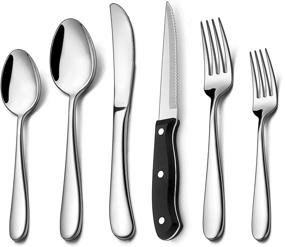 img 4 attached to 48-Piece Heavy Duty Silverware Set With Steak Knife For 8, LIANYU Stainless Steel Flatware Set, Fancy Thick Cutlery Eating Utensils Include Forks Knives Spoons, Mirror Finished, Dishwasher Safe