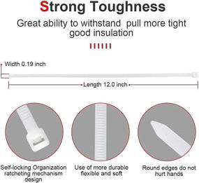 img 1 attached to 🔗 AIGAISHISXIN 100pcs Cable Zip Ties: Self-Locking, Heavy Duty, Durable & Adjustable Nylon Tie Wraps - 50lb Tensile Strength, Reusable Wire Ties for Home, Office & Garden (White/12in)