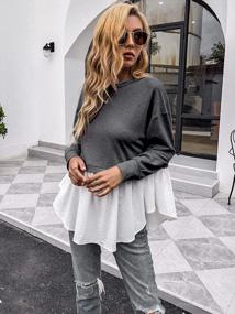 img 1 attached to Women'S Long Sleeve Patchwork Loose Fit Babydoll Blouse Tops - Crew Neck Oversized Shirt