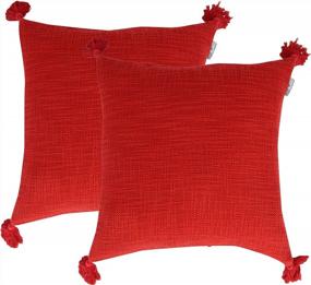 img 2 attached to 2-Pack 18X18 Inch Decorative Velvet Pompom Cushion Covers - Red Tassel Accent Pillows For Couch, Bedroom & More!
