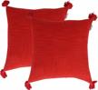 2-pack 18x18 inch decorative velvet pompom cushion covers - red tassel accent pillows for couch, bedroom & more! logo