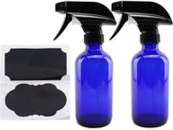 🔵 set of 2 cobalt blue glass boston round spray bottles (8-ounce) with 3-setting heavy duty sprayers - ideal for essential oil blends, diy cleaning, and more - refillable empty bottles logo