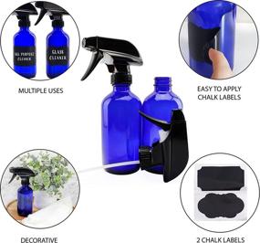 img 2 attached to 🔵 Set of 2 Cobalt Blue Glass Boston Round Spray Bottles (8-Ounce) with 3-Setting Heavy Duty Sprayers - Ideal for Essential Oil Blends, DIY Cleaning, and More - Refillable Empty Bottles