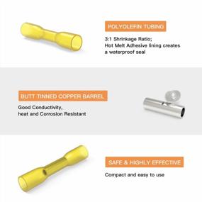 img 2 attached to 100-Pack Waterproof Heat Shrink Butt Connector With Insulated Yellow Finish For Automotive, Marine, Trailer And Electrical Wiring - 12-10 Gauge Crimp Wire Connectors From HOODDEAL
