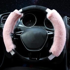 img 2 attached to 🎀 Valleycomfy Cute Pink Steering Wheel Cover: Non-Slip Crystal Fluffy Protector for Women, Universal Interior Accessories