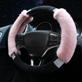 img 3 attached to 🎀 Valleycomfy Cute Pink Steering Wheel Cover: Non-Slip Crystal Fluffy Protector for Women, Universal Interior Accessories