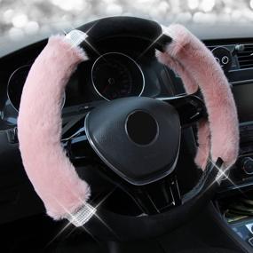 img 4 attached to 🎀 Valleycomfy Cute Pink Steering Wheel Cover: Non-Slip Crystal Fluffy Protector for Women, Universal Interior Accessories