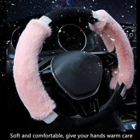 img 1 attached to 🎀 Valleycomfy Cute Pink Steering Wheel Cover: Non-Slip Crystal Fluffy Protector for Women, Universal Interior Accessories