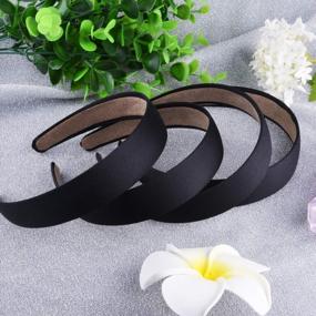 img 1 attached to SIQUK 14 Pieces Satin Headbands 1 Inch Non-Slip Ribbon Headband Black Hair Headbands DIY Satin Hard Headbands For Women Girls