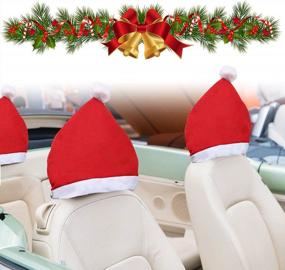 img 1 attached to Набор рождественских украшений для автомобиля - чехлы на подголовники в шапке Санта-Клауса из 4 предметов, красный чехол на сиденье, универсальные аксессуары для интерьера для внедорожников, минивэнов, фургонов и грузовиков - милое праздничное украшение для автомобиля от FULLIVE