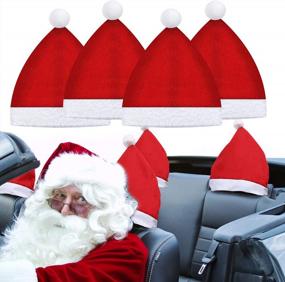 img 4 attached to Набор рождественских украшений для автомобиля - чехлы на подголовники в шапке Санта-Клауса из 4 предметов, красный чехол на сиденье, универсальные аксессуары для интерьера для внедорожников, минивэнов, фургонов и грузовиков - милое праздничное украшение для автомобиля от FULLIVE