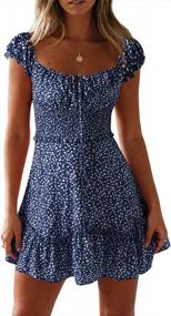 img 4 attached to Boho Chic: Valphsio’S Floral Smocked Dress With Ruffle Detail And Tie Front For Women