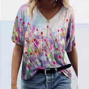 img 2 attached to Trendy Floral Tunic: Casual Loose Fit Short Sleeve Tops For Women 2022 - Plus Size V-Neck Blouse & Basic Tees