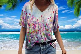 img 3 attached to Trendy Floral Tunic: Casual Loose Fit Short Sleeve Tops For Women 2022 - Plus Size V-Neck Blouse & Basic Tees